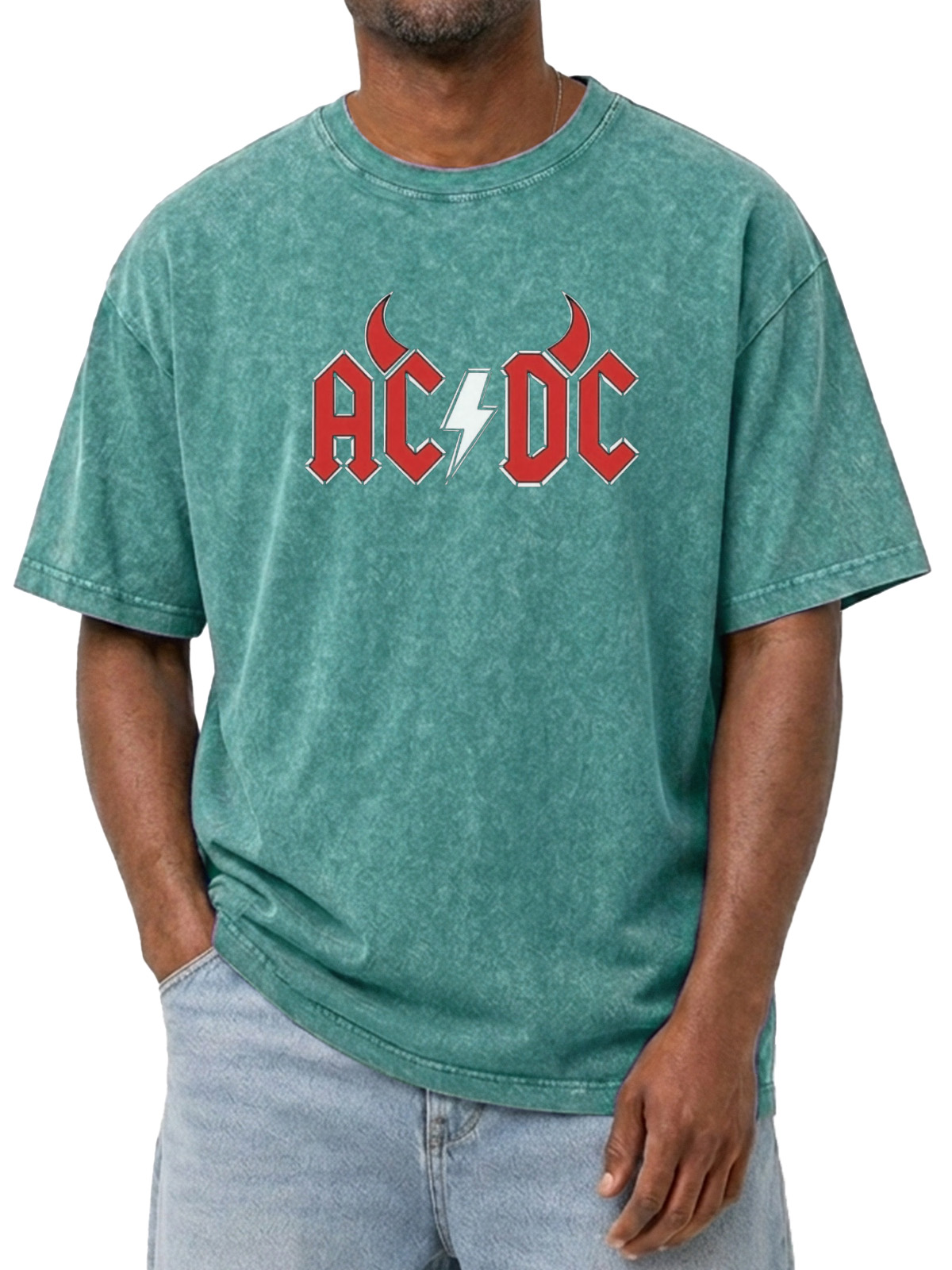 EVIL ACDC Printed Washed Short Sleeve Tee