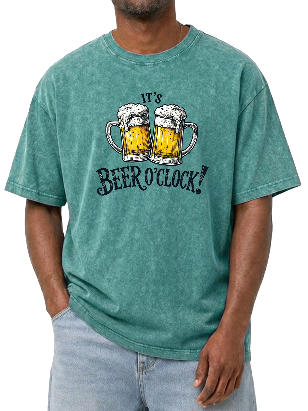 It's Beer O'clock Printed Washed Cotton T-shirt