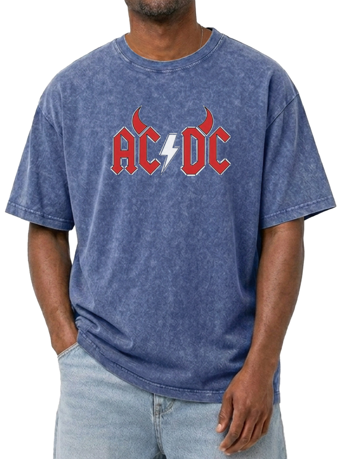 EVIL ACDC Printed Washed Short Sleeve Tee
