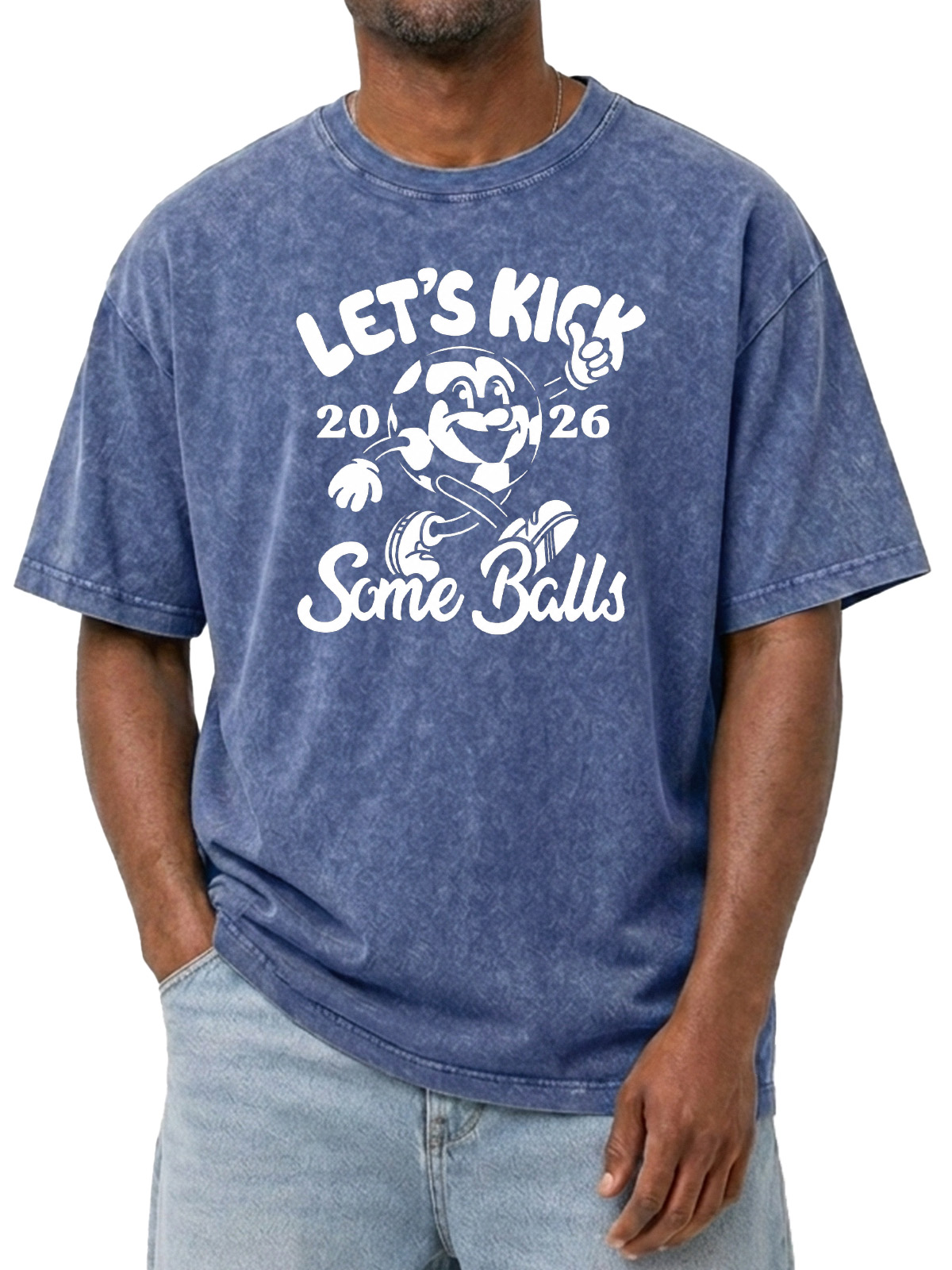 Men’s Black Washed Funny Soccer Graphic T-Shirt