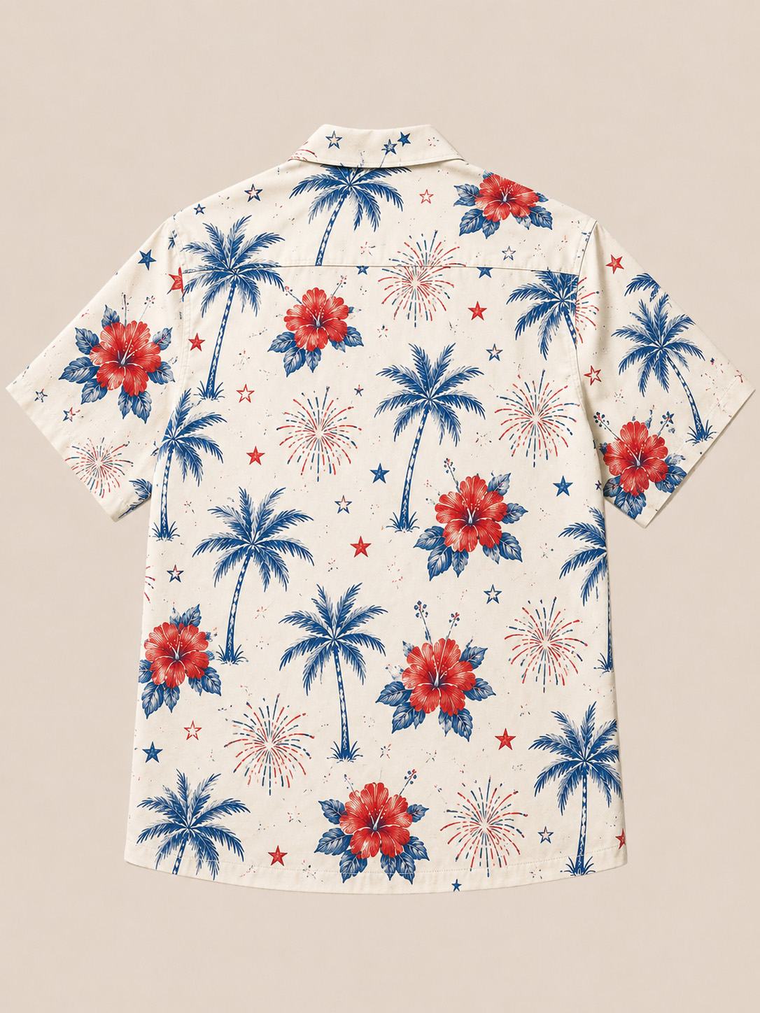 Men’s 1776 Hawaiian Shirt with Palm Tree Hibiscus and Fireworks Print