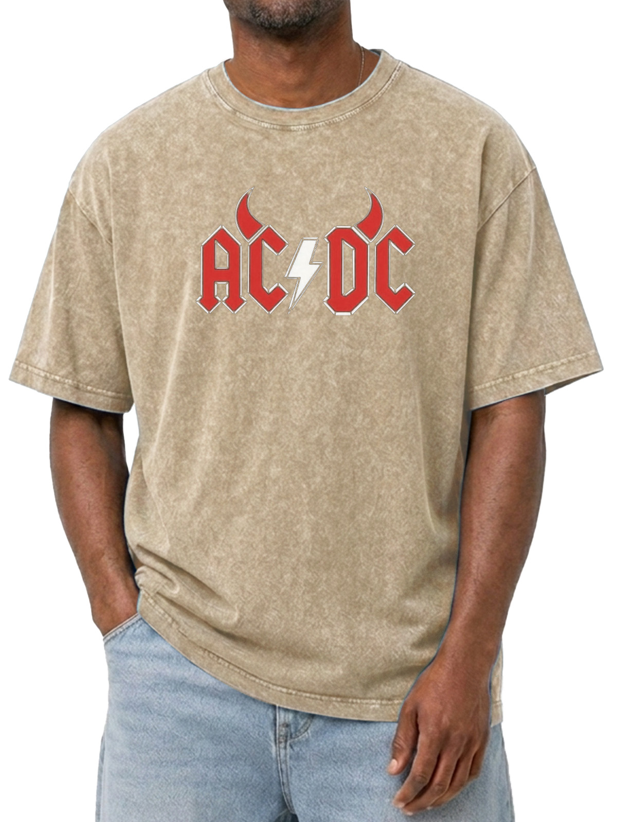 EVIL ACDC Printed Washed Short Sleeve Tee