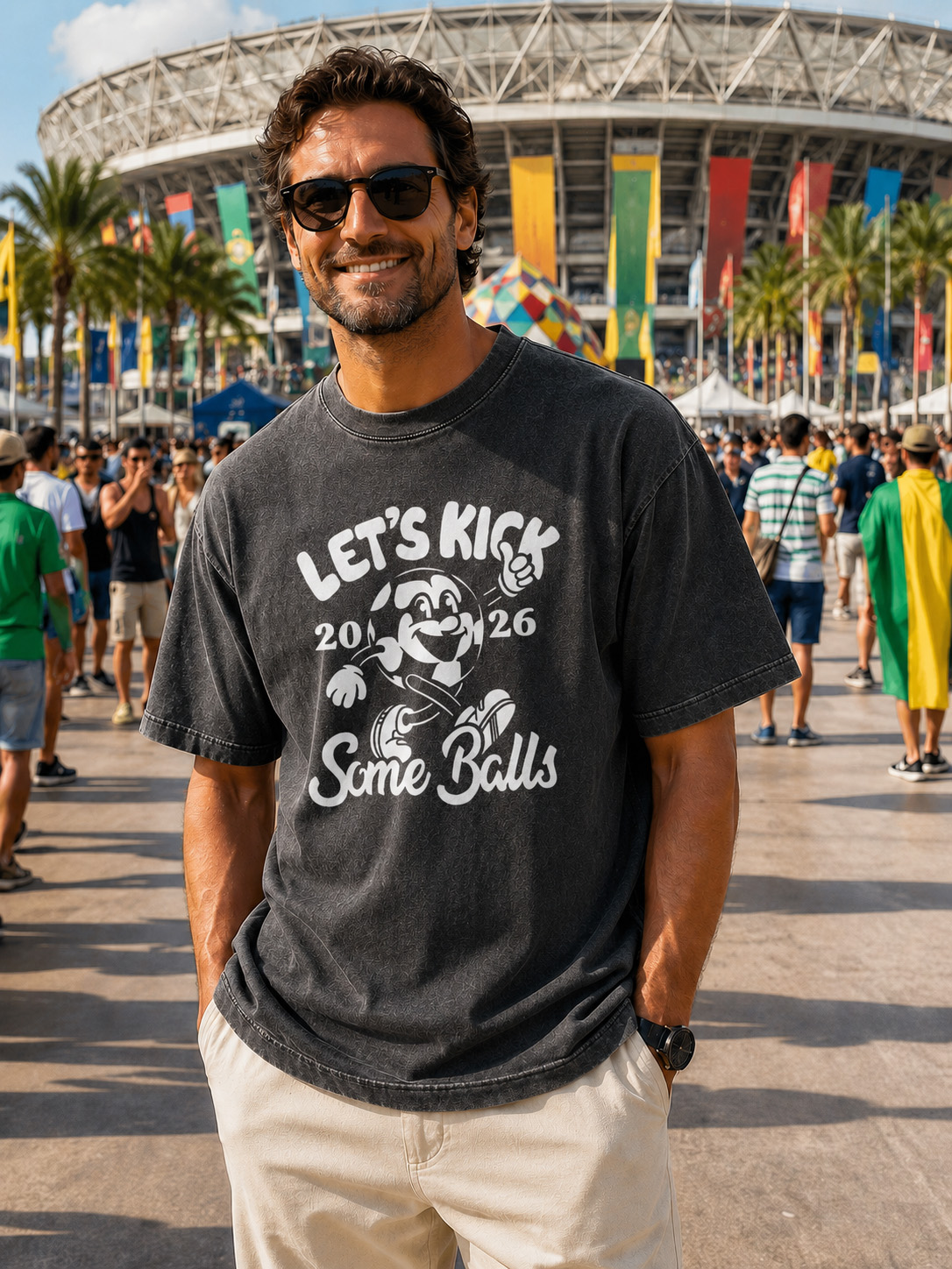 Men’s Black Washed Funny Soccer Graphic T-Shirt