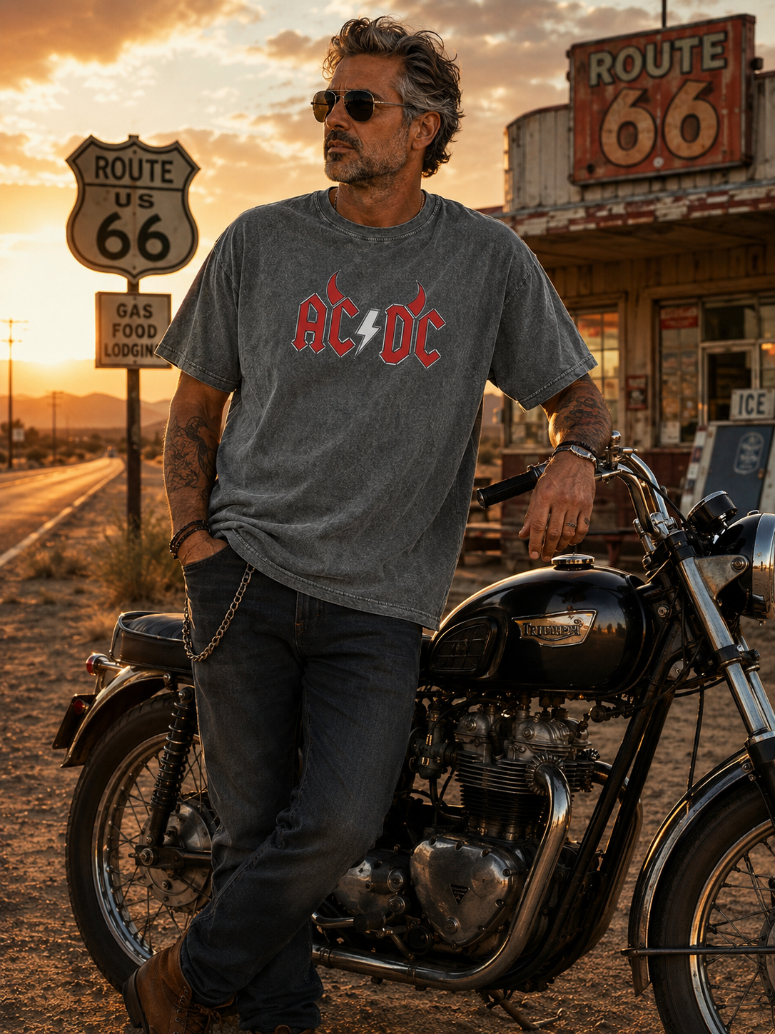 EVIL ACDC Printed Washed Short Sleeve Tee