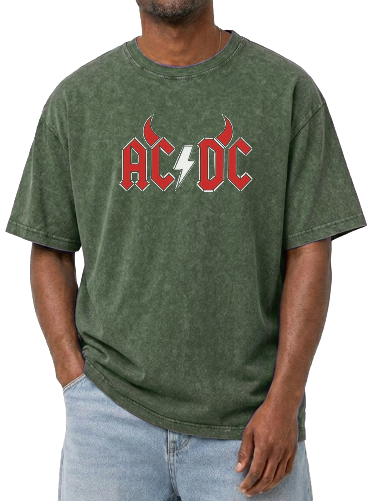 EVIL ACDC Printed Washed Short Sleeve Tee