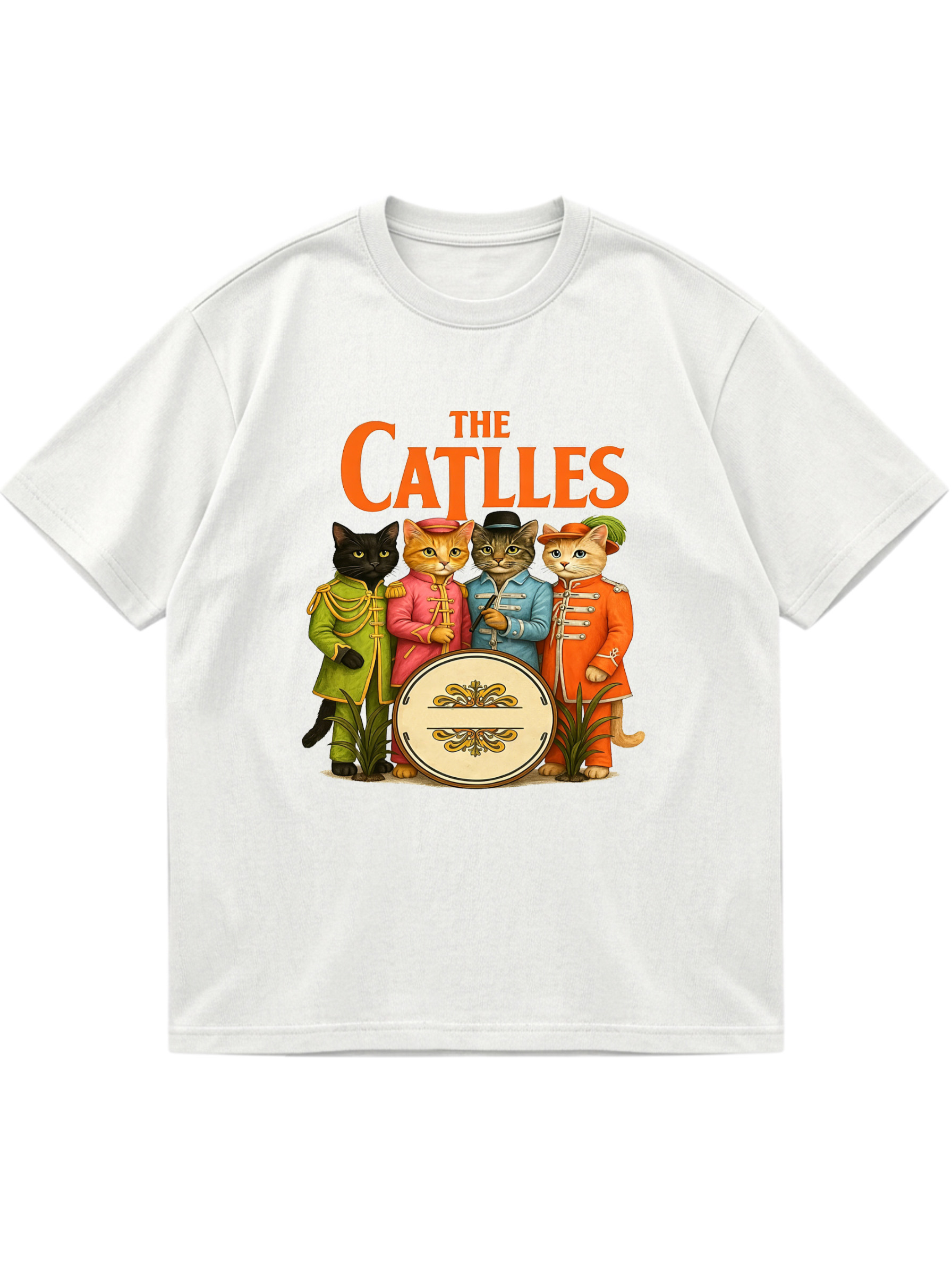 Retro Cat Band Cotton Short-sleeve T-shirt