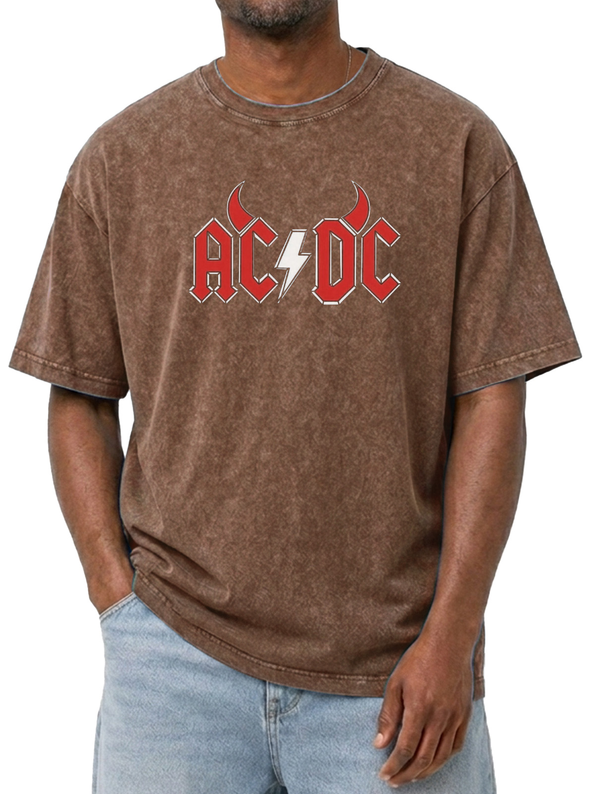 EVIL ACDC Printed Washed Short Sleeve Tee