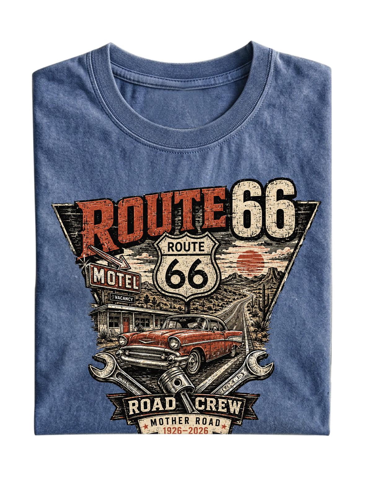 Men’s Vintage Washed Oversized T-Shirt with Route 66 Road Crew Vintage Car Graphic