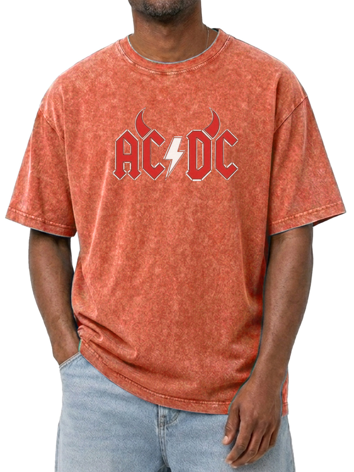 EVIL ACDC Printed Washed Short Sleeve Tee