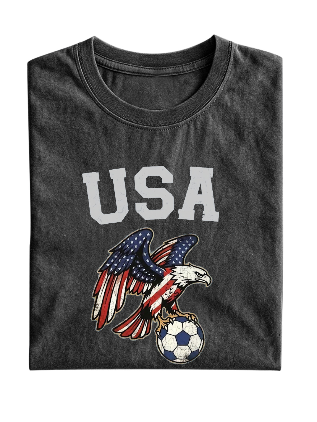 World Cup Usa Printed Washed Cotton Short-sleeved T-shirt