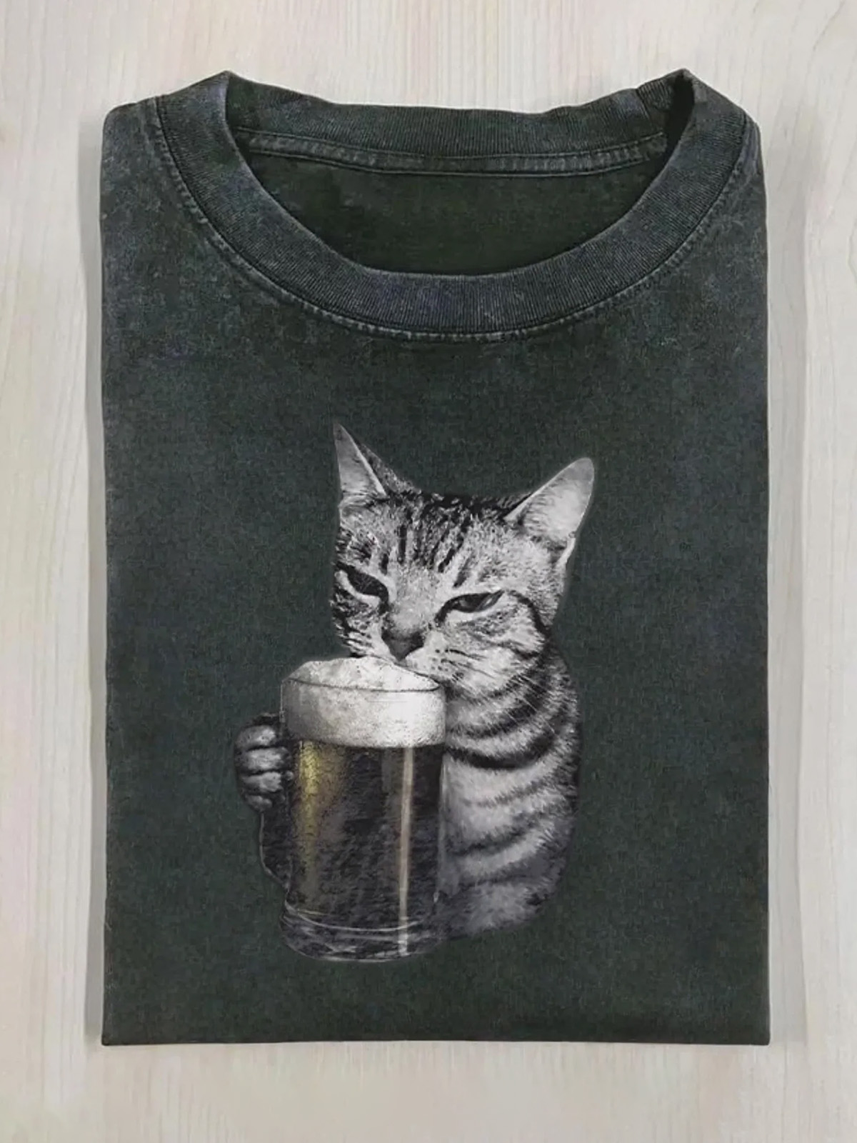 Retro Cat Beer Cotton Short Sleeve T-shirt