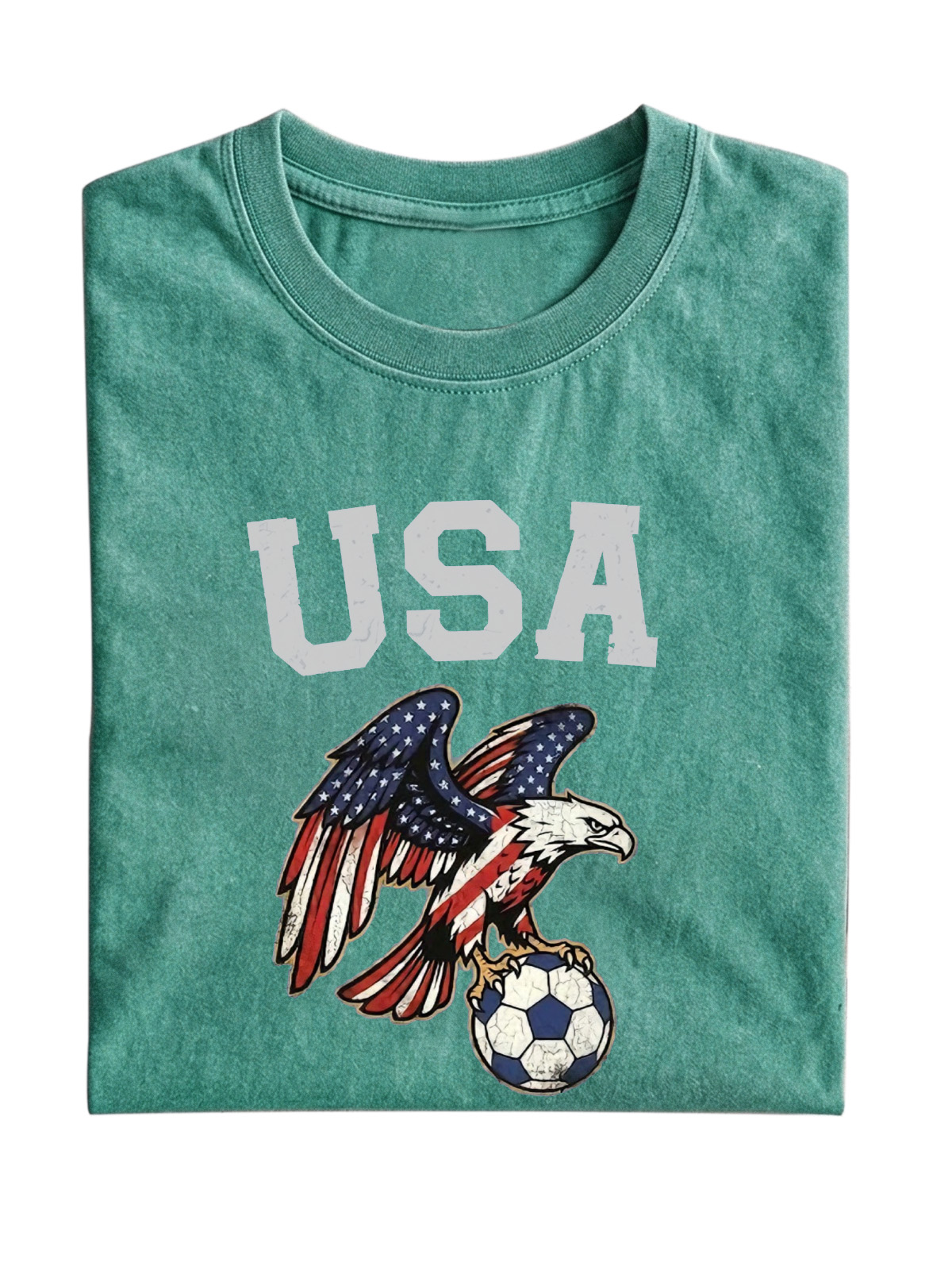 World Cup Usa Printed Washed Cotton Short-sleeved T-shirt