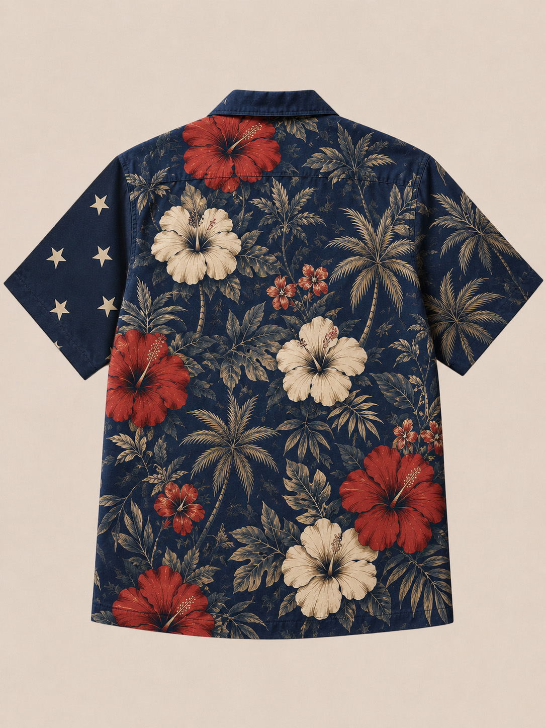 Men’s 1776 Patriotic Hawaiian Shirt with Stars Stripes and Hibiscus Print