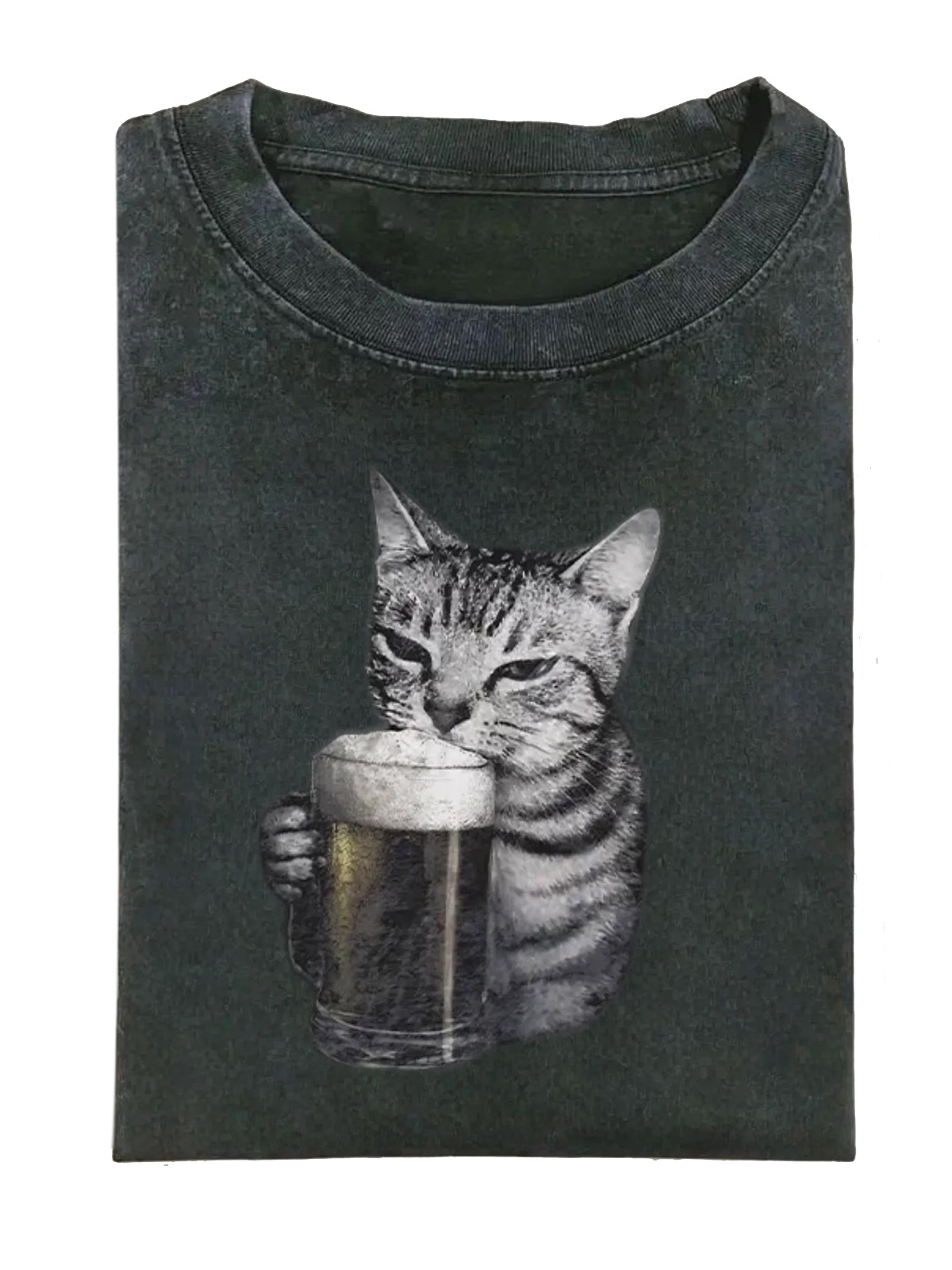 Retro Cat Beer Cotton Short Sleeve T-shirt