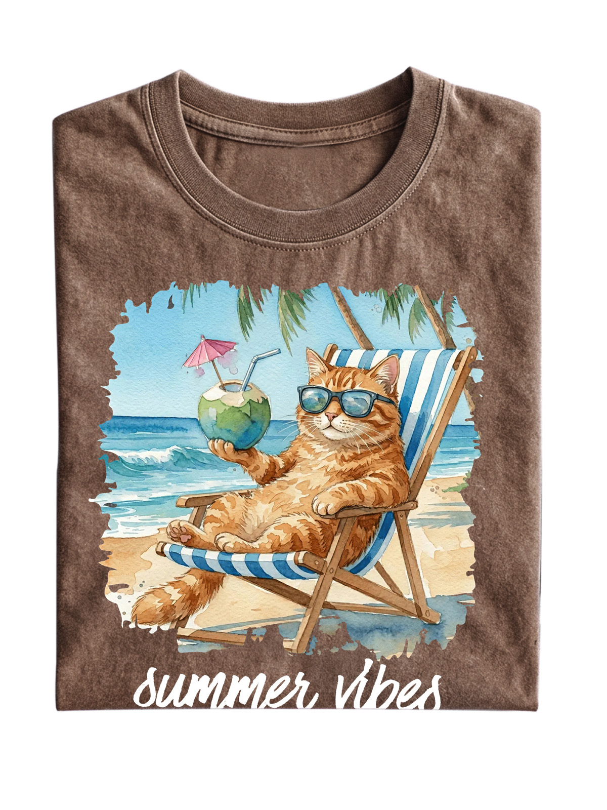 Fun Cat Vacation Summer Vibes Cotton Short Sleeve T-Shirt