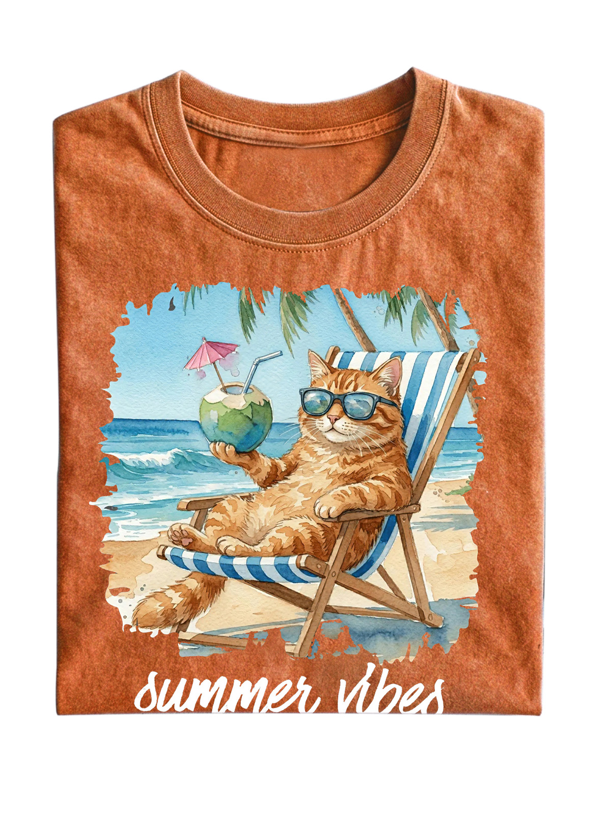 Fun Cat Vacation Summer Vibes Cotton Short Sleeve T-Shirt
