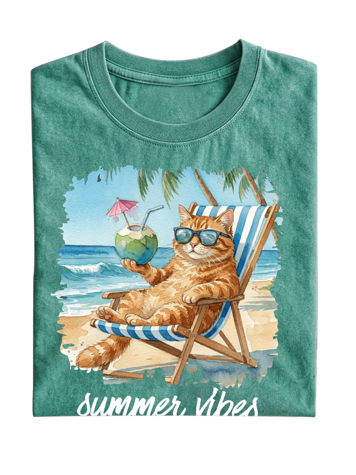 Fun Cat Vacation Summer Vibes Cotton Short Sleeve T-Shirt