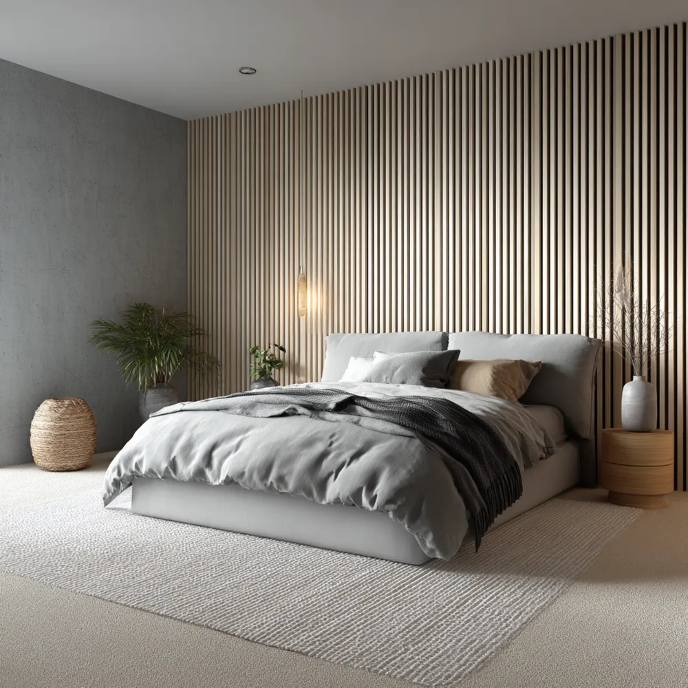 Cama doble tapizada de tela 200x160x100 cm - Gris - Diseño Contemporáneo