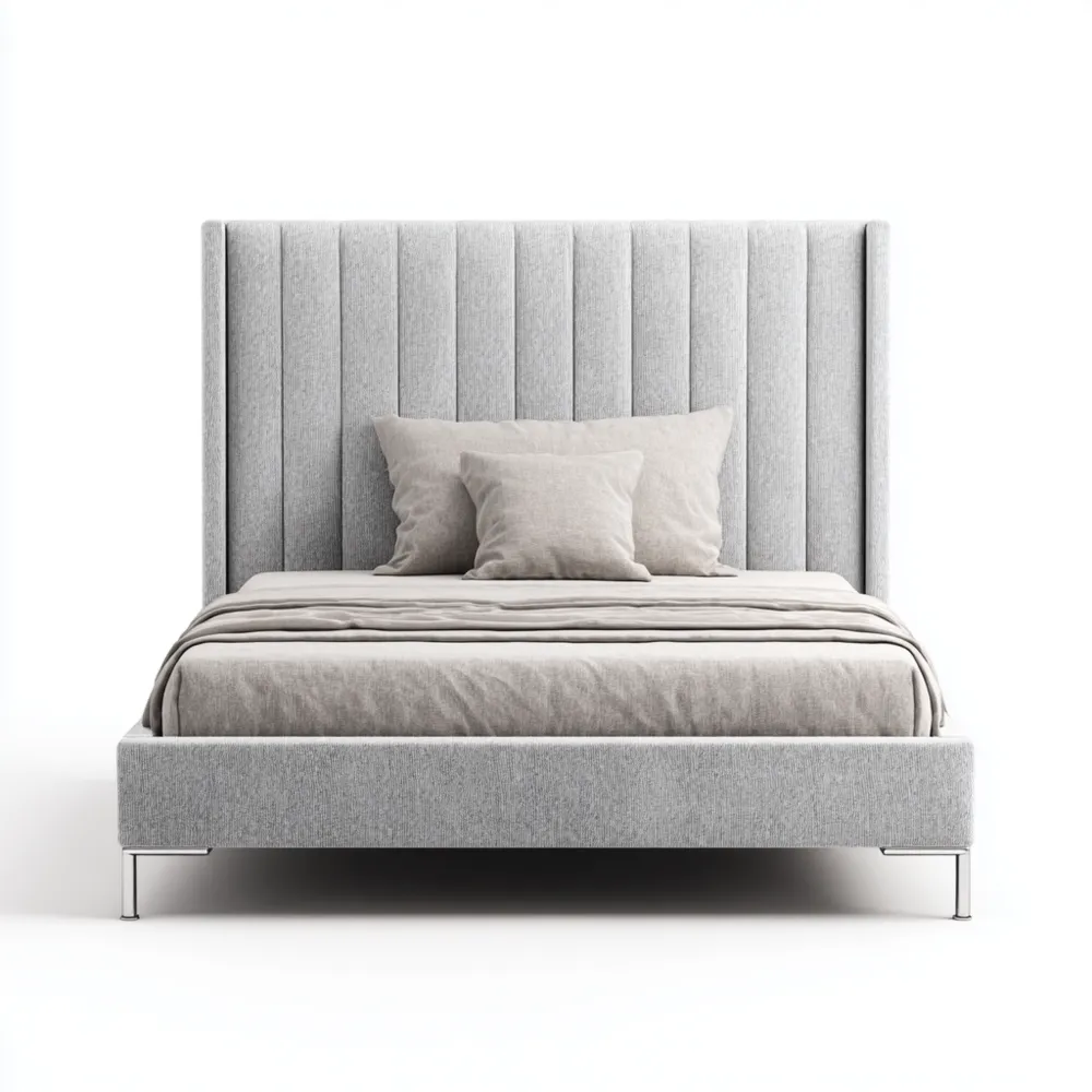 Cama tapizada doble 200x160x120 cm - Gris Claro - Diseño Moderno