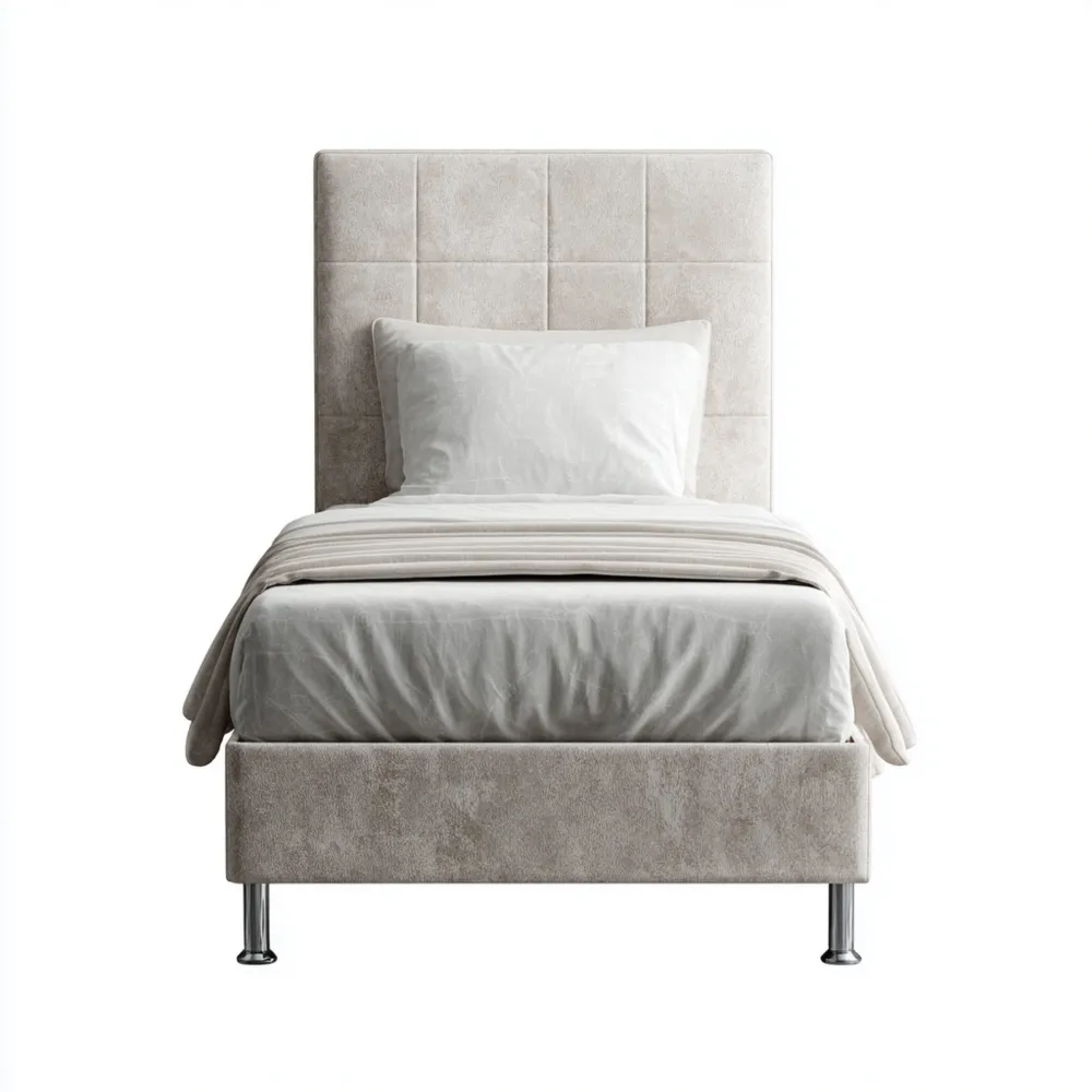 Cama Individual Tapizada 90x190x100 cm – Beige – Diseño Moderno