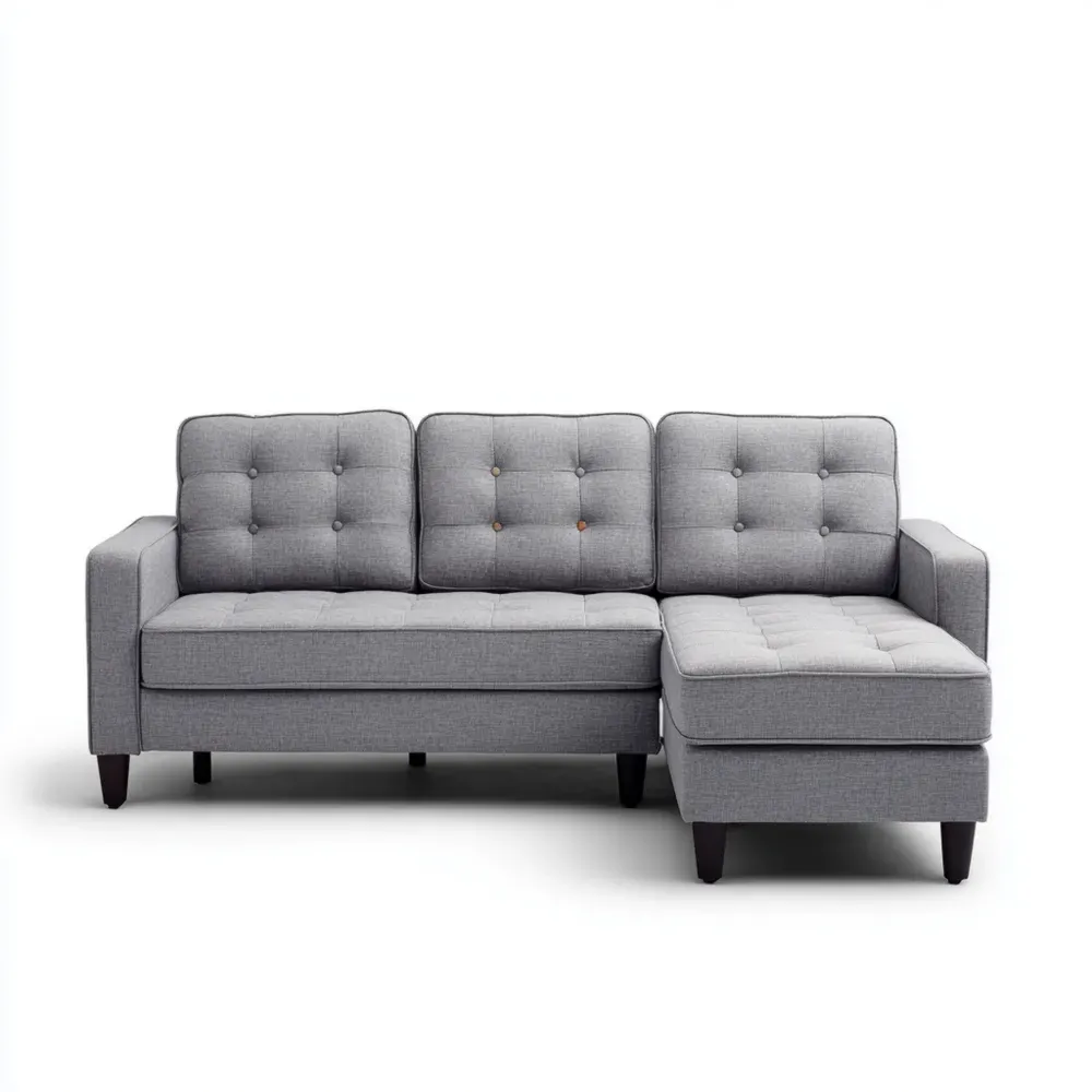Sofá seccional tapizado 200x75x85 cm – Gris Claro – Diseño moderno