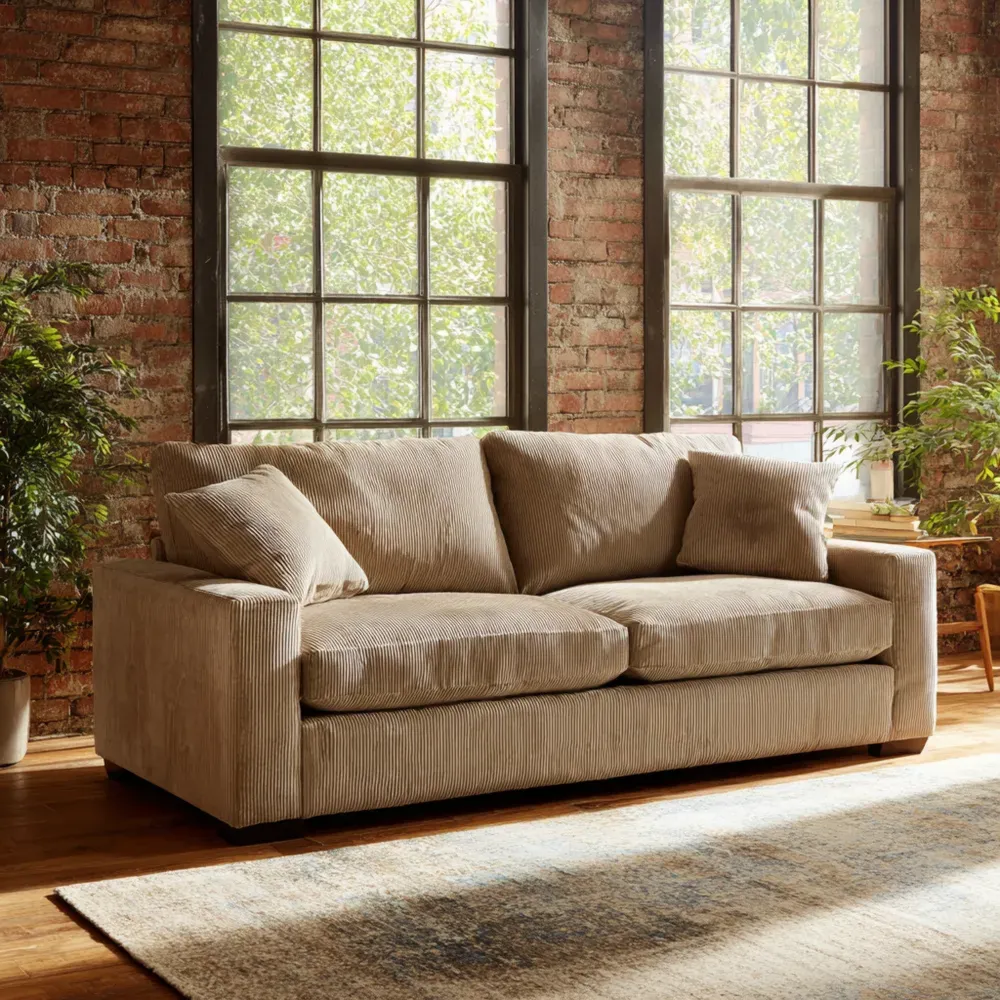 Sofá tapizado en tela de pana 220x95x85 cm - Beige - Diseño moderno