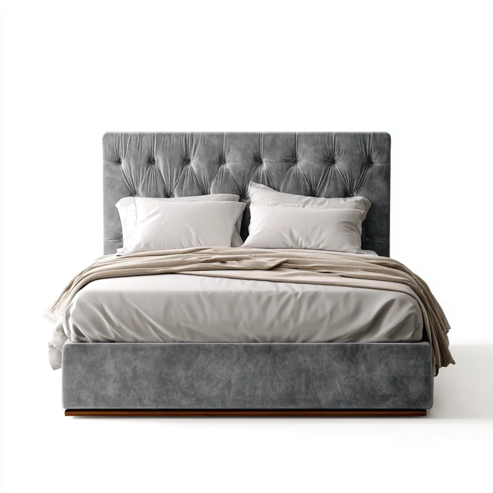 Cama Doble Tapizada de Terciopelo 180x200x120 cm - Gris Oscuro - Diseño Contemporáneo