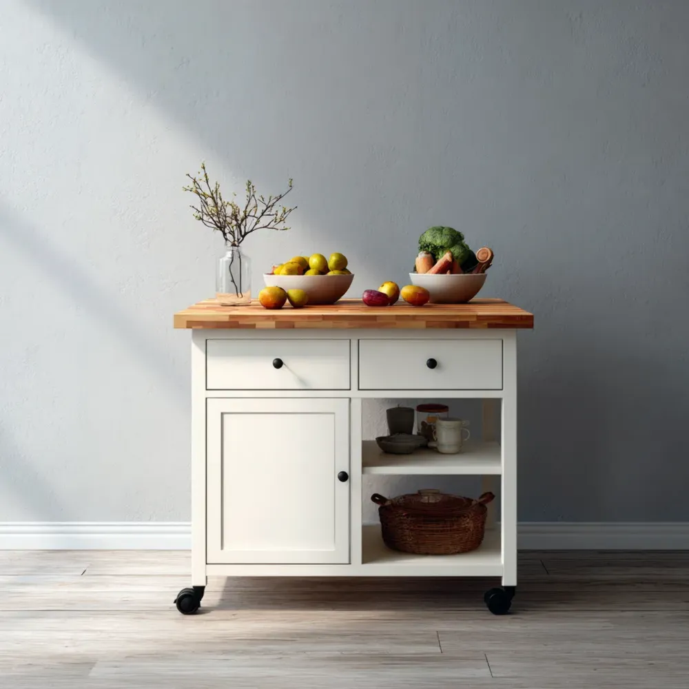 Carrito de cocina 80x50x90 cm - Blanco/Madera Natural