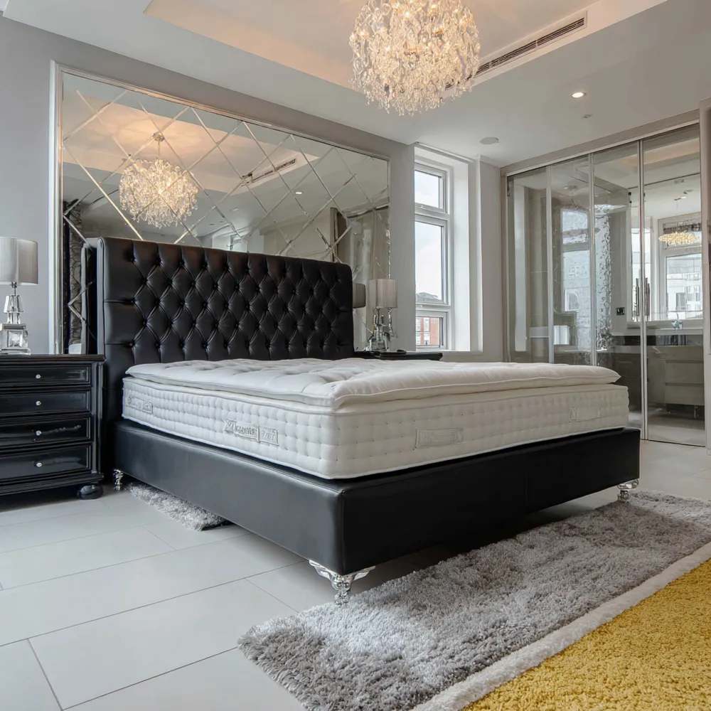 Cama Doble Tapizada Cuero Sintético Negro 200x160x120 cm - Diseño Moderno