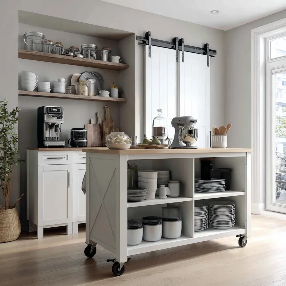 Carrito de Cocina con Ruedas Madera Blanca 120x60x90 cm