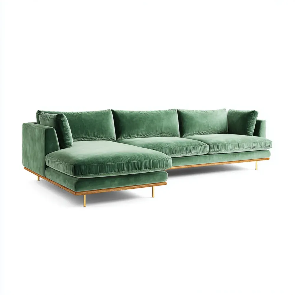 Sofá seccional tapizado en terciopelo 300x150x85 cm – Verde – Diseño contemporáneo