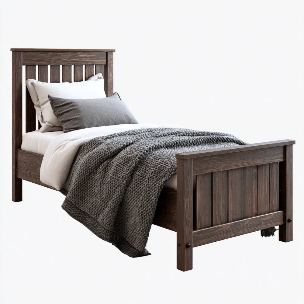 Cama Individual de Madera 90x190x100 cm - Marrón Oscuro - Estilo Clásico