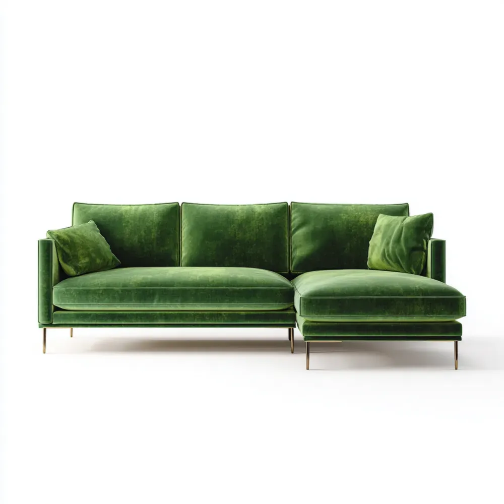 Sofá esquinero tapizado en terciopelo 250x90x75 cm – Verde – Estilo Contemporáneo