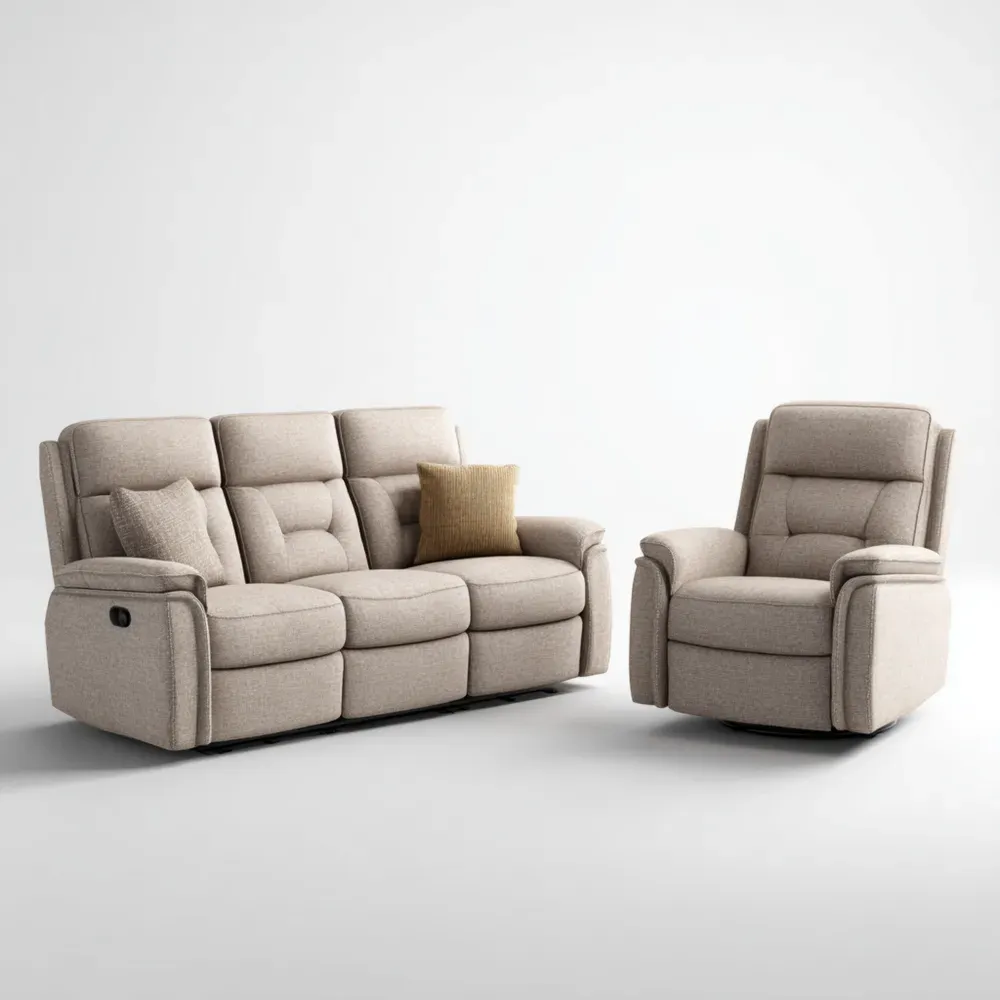 Conjunto de Sofás Reclinables 210x95x100 cm Tela Beige