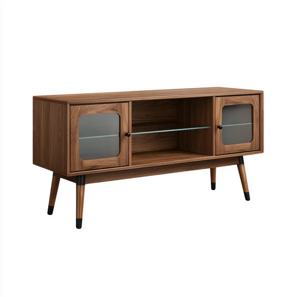 Mueble de TV de madera 120x40x50 cm – Marrón – Diseño retro