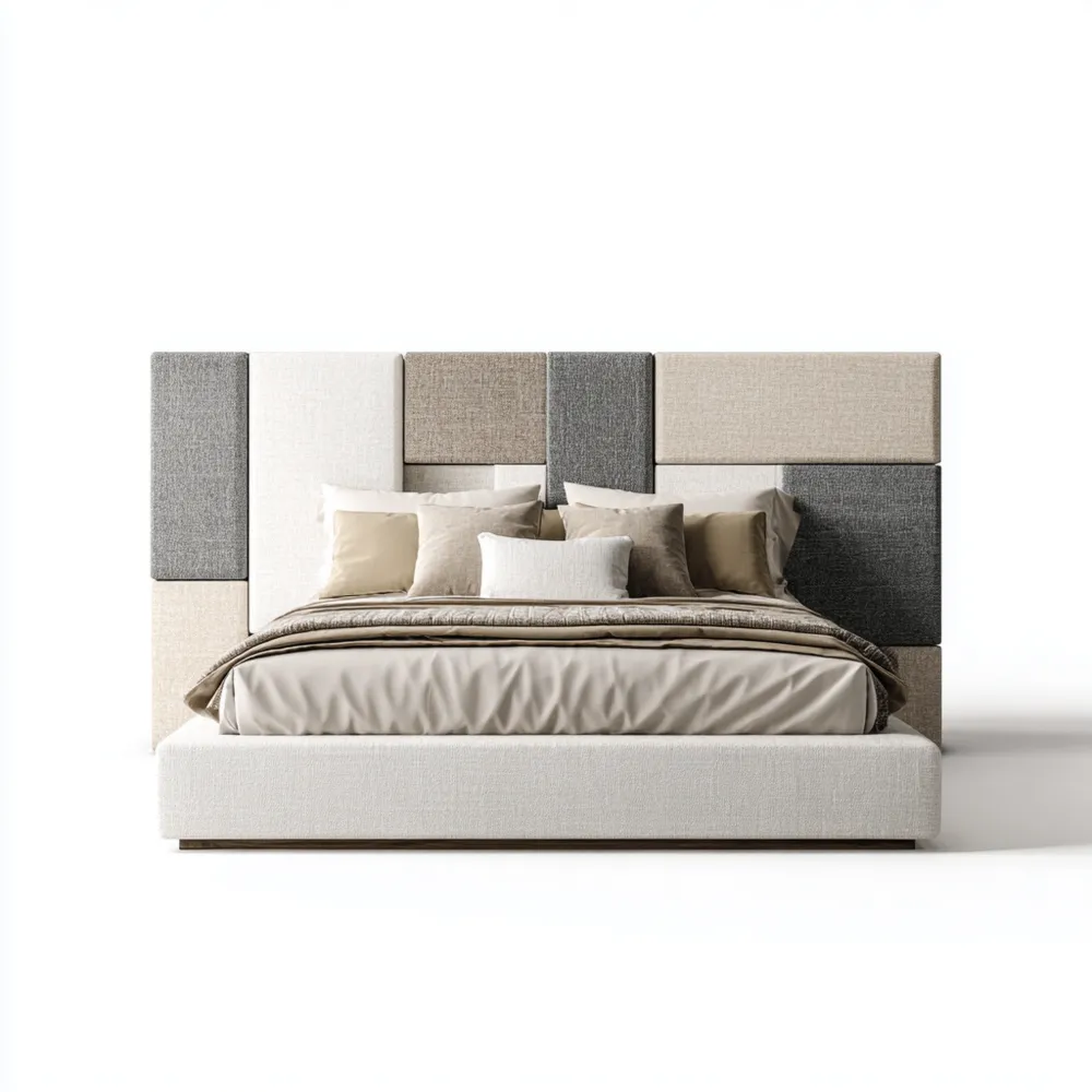 Cama Doble Tapizada 200x200x100 cm – Beige/Gris – Diseño Moderno