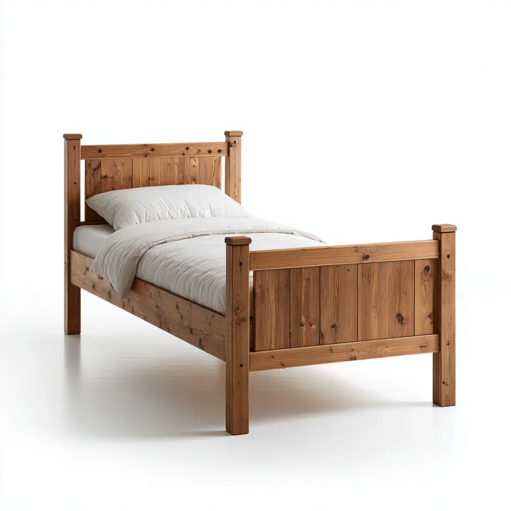Cama Individual de Madera Maciza 190x90x50 cm - Marrón - Estilo Clásico