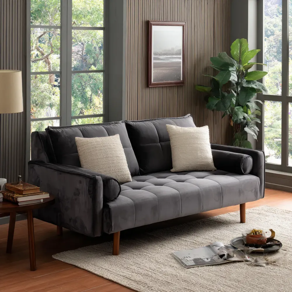 Sofá de Tela Suave 180x80x75 cm – Gris Oscuro – Diseño Contemporáneo