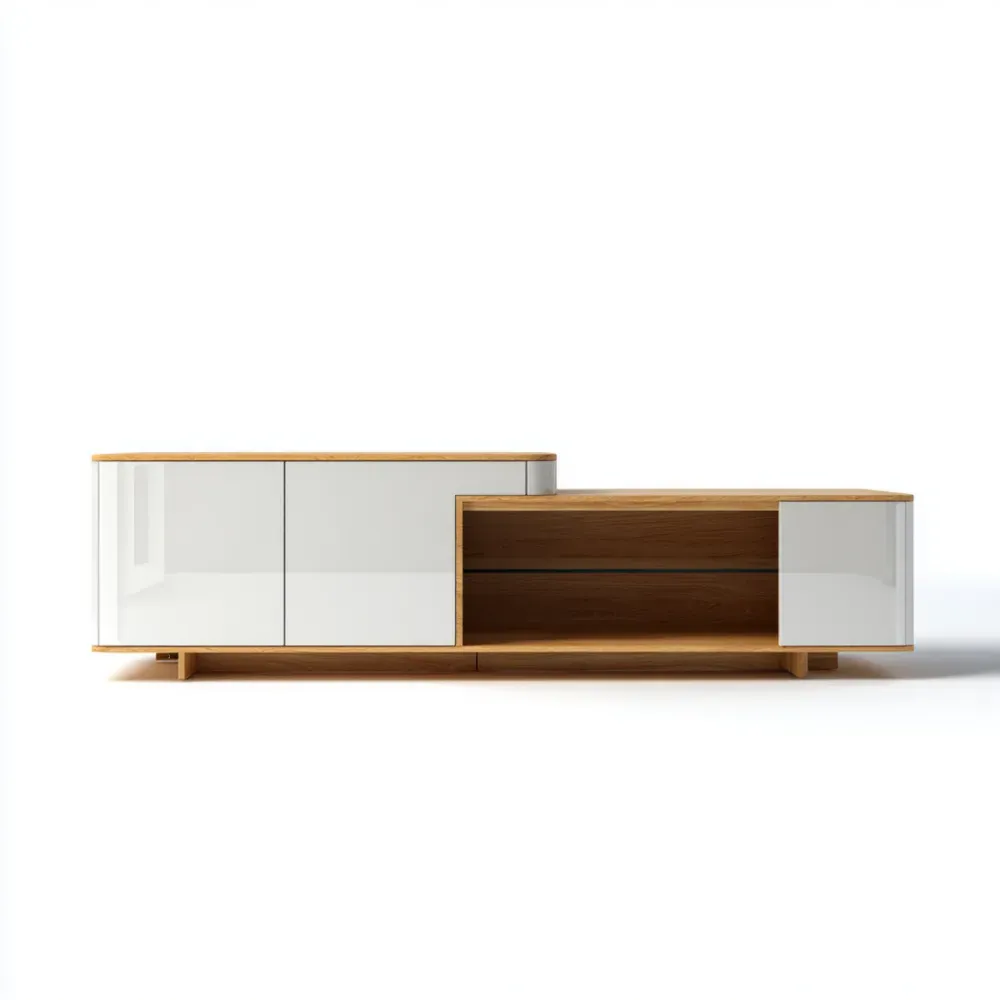 Mueble de TV Madera y MDF 180x40x50 cm - Blanco/Natural - Estilo Moderno