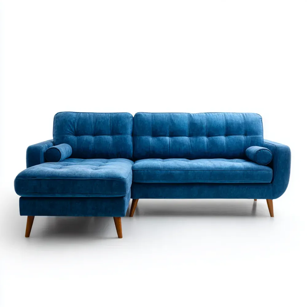 Sofá seccional de tela 220x90x85 cm - Azul - Estilo contemporáneo