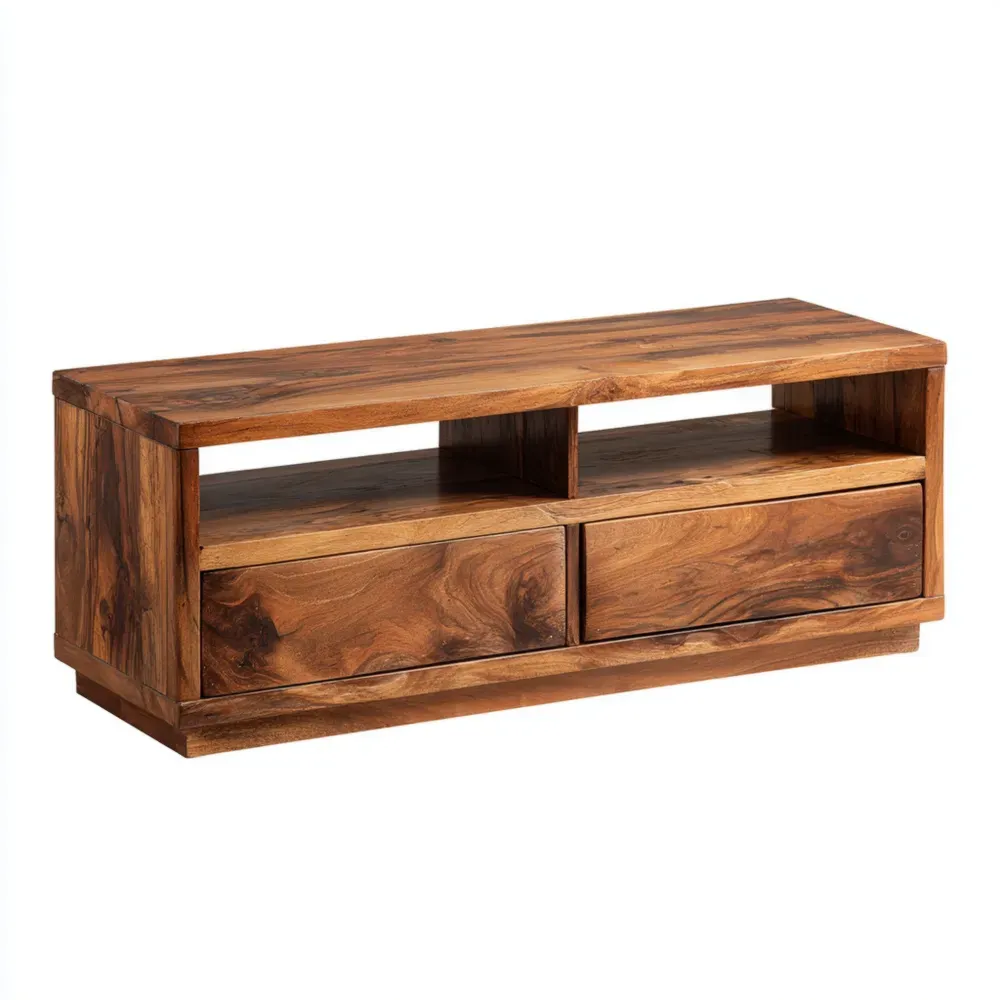 Mueble de televisión Madera de Sheesham 120x40x45 cm – Natural – Diseño Contemporáneo