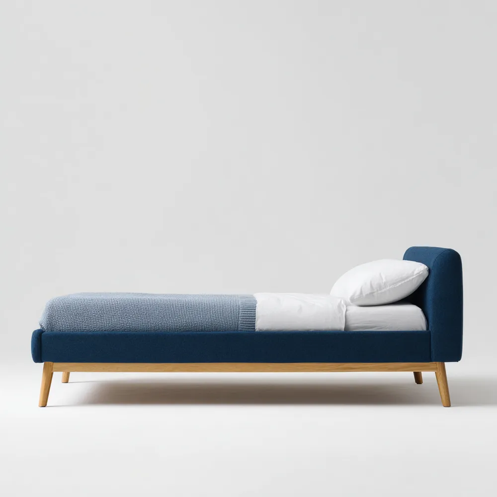 Cama Individual 200x90x80 cm – Tela Azul – Diseño Moderno