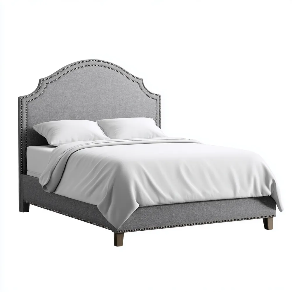 Cama Tapizada Doble Tela 200x160x120 cm - Gris - Diseño Clásico