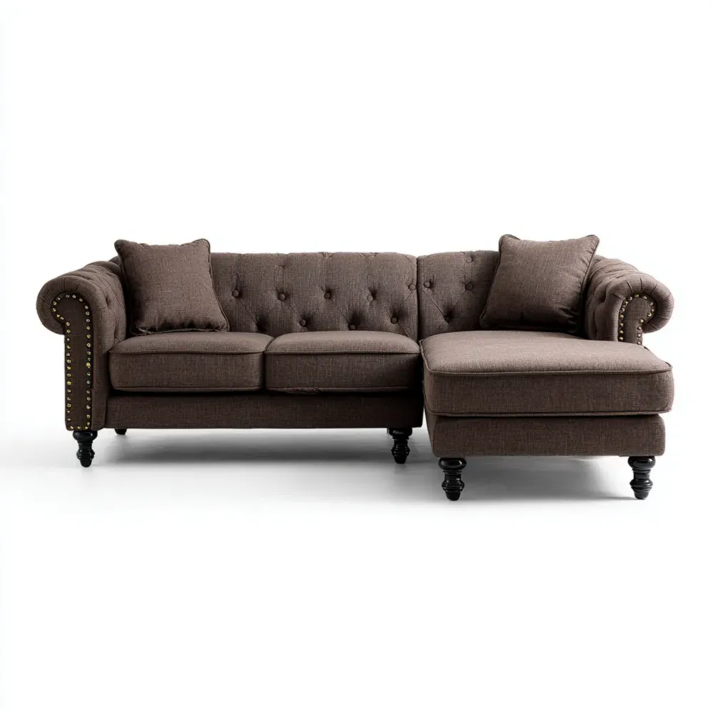 Sofá esquinero de tela 220x150x85 cm – Marrón – Diseño clásico