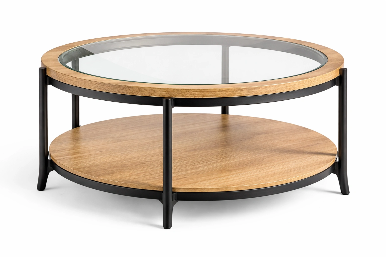 Table basse ronde verre et bois avec etagere-tivirox