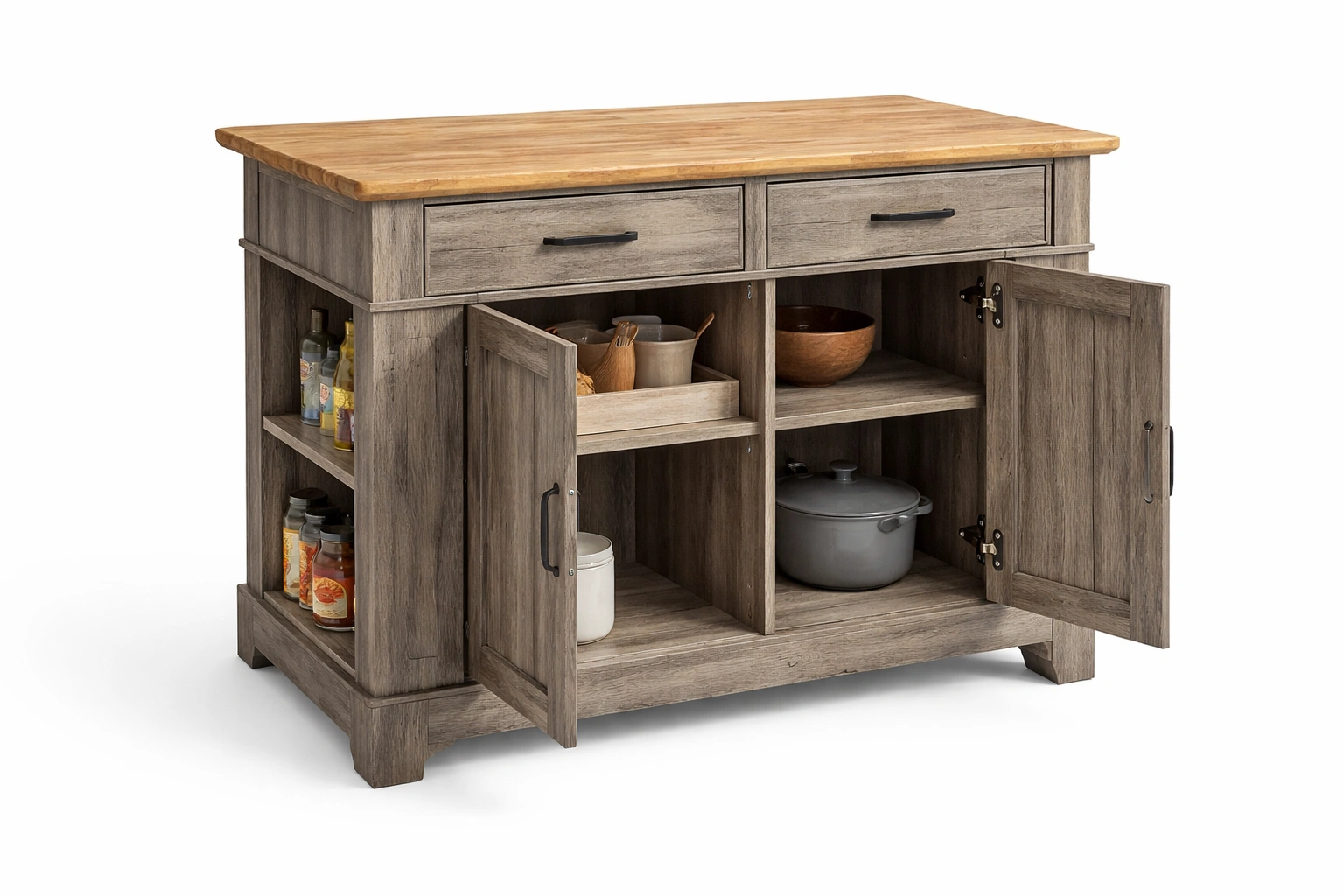 Meuble cuisine bas bois gris avec rangements-tivirox