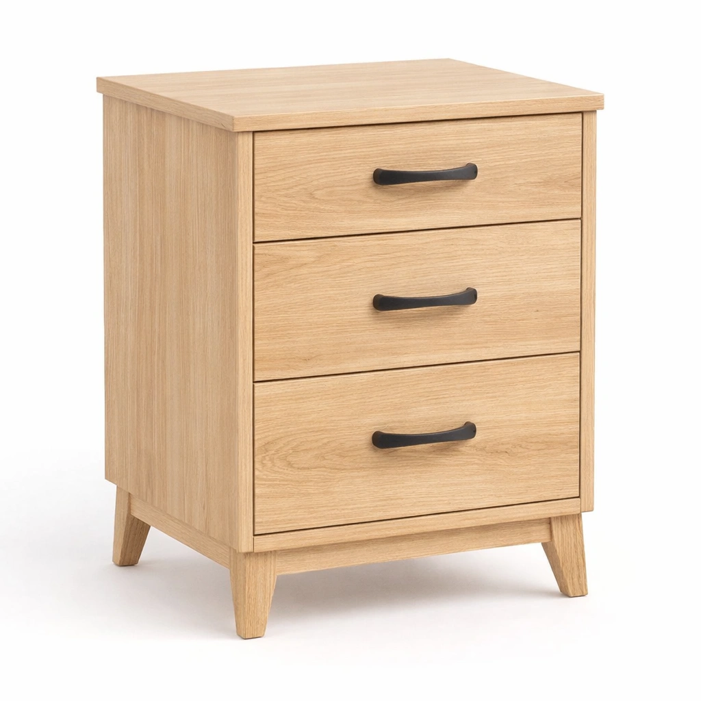 Commode 3 tiroirs bois clair design compact moderne-kevlora
