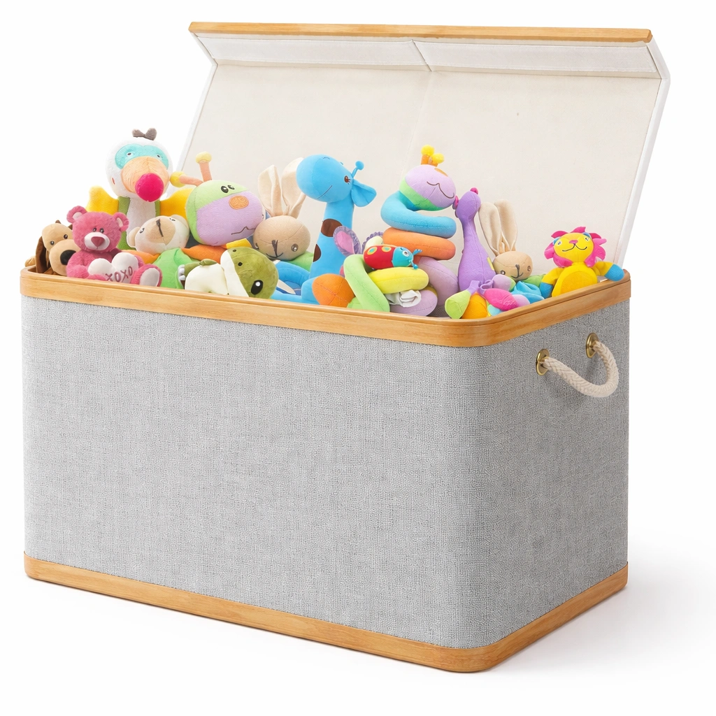 Coffre rangement tissu avec couvercle pour jouets enfant-kevlora