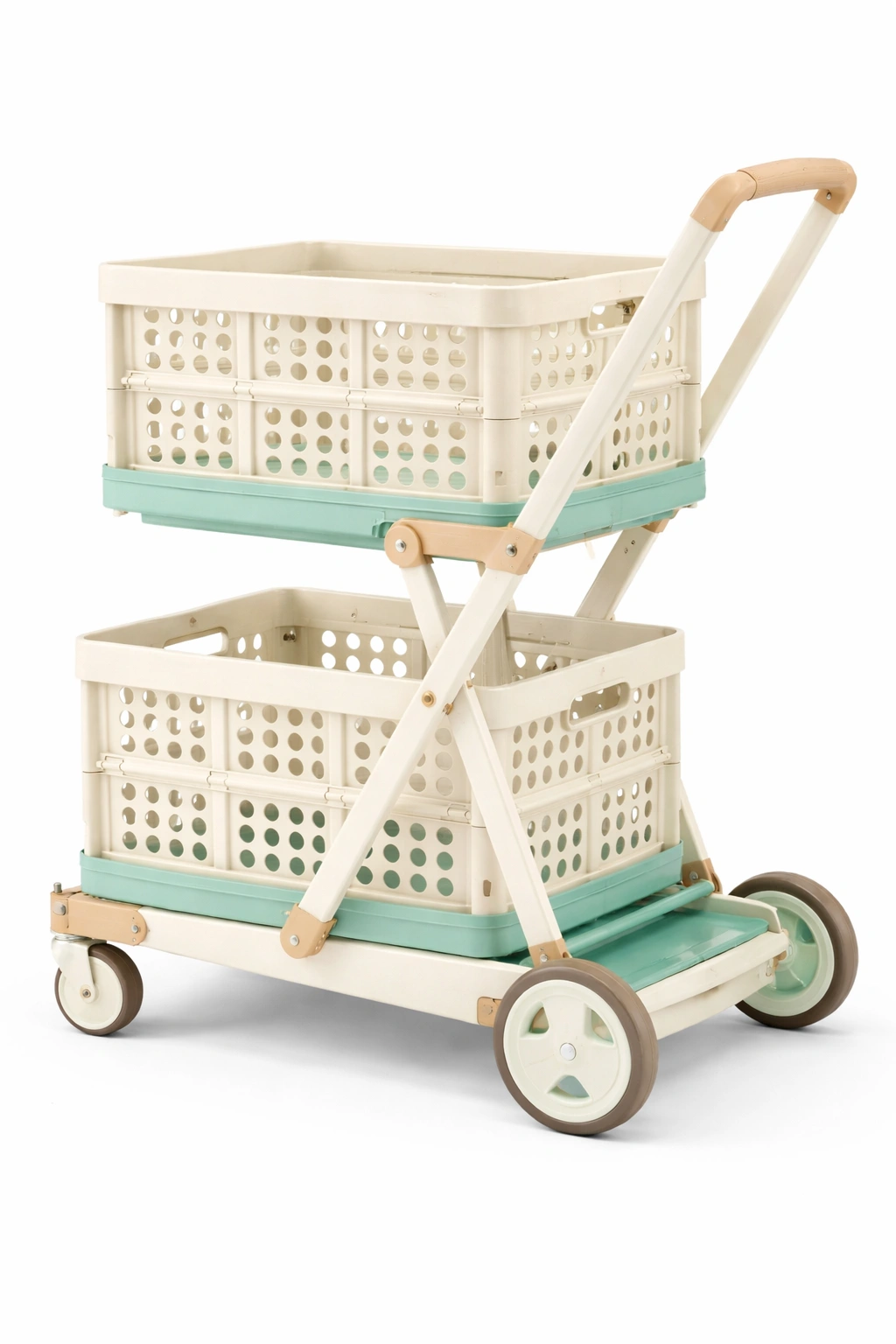 Chariot pliable double panier rangement compact mobile-kevlora