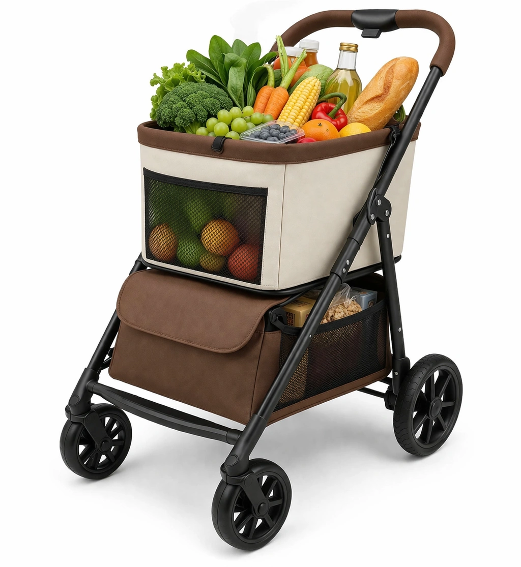 Chariot de courses pliable avec sac rangement grande capacite-kevlora